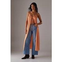Warehouse Women's Metallic Embroidered Satin Maxi Cami Top in Peach | Size: 12