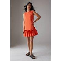 Warehouse Women's Linen Blend Sleeveless Peplum Hem Mini Dress in Orange | Size: 8