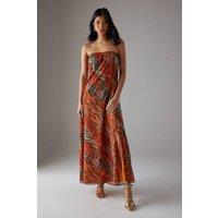 Warehouse Women's Yoryu Chiffon Elasticated Back Bandeau Maxi Dress in Zebra | Size: 14