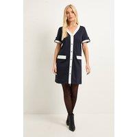 Wallis Women's Petite Ponte Contrast Button Shift Dress in Navy | Size: 14