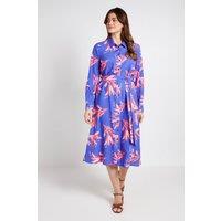 Wallis Women's Floral Collared Button Through Shirt Dress in Blue | Size: 20