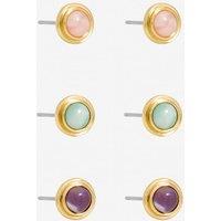 Mood Women's Gold Plated Coral Studs - Pack of 3