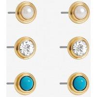 Mood Women's Gold Plated Turquoise & Pearl Studs - Pack of 3