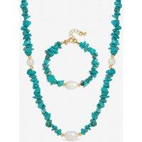 Mood Women's Gold Plated Turquoise & Pearl Beaded Set