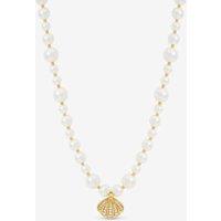 Inicio Women's Gold Plated Pearl & Crystal Shell Necklace - Gift Pouch