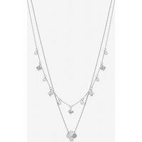 Inicio Women's Sterling Silver Plated Double Row Bezel Clover Necklace - Gift Pouch