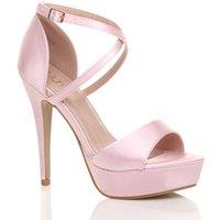 AJVANI Women's High Heel Crossed Straps Platform Satin 2 Part Heels in Pink | Size: 7