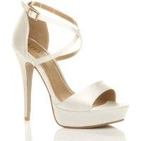 AJVANI Women's High Heel Crossed Straps Platform Satin 2 Part Heels in Ivory | Size: 3