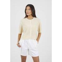 Brave Soul Women's Short Sleeve Crew Neck Fisherman Knit Cardigan in Ecru | Size: Large