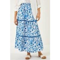 Roman Women's Floral Print Tiered Skirt in Blue | Size: 10