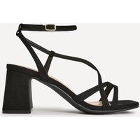 Linzi Women's Oslo Black Faux Suede Heeled Sandals | Size: 7-Standard Fit
