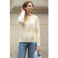 CY Women's Christmas Tree Print Fluffy Jumper in White