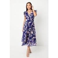 Oasis Women's Petite Ruffle Shoulder Midi Dress in Navy | Size: 8