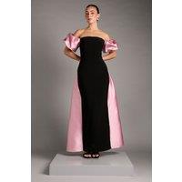 Coast Women's Bardot Puff Sleeve Strapless Maxi Dress with Full Skirt Back Detail in Mono | Size: 14