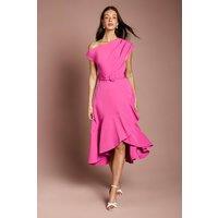 Coast Women's Drape Shoulder Frill Detail Crepe Midi Dress in Magenta | Size: 16