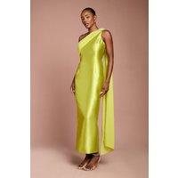 Coast Women's One Shoulder Twill Gown With Diamante Brooch in Chartreuse | Size: 10