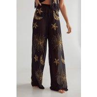 NastyGal Women's Embellished Moon & Star Wide Leg Beach Trouser in Black | Size: Medium