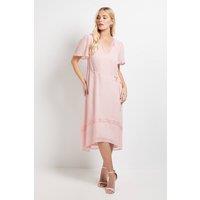 Wallis Women's Petite Chiffon Lace Insert Midi Dress in Blush | Size: 14