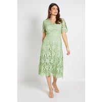 Wallis Women's Lace Waist Detail Midi Dress in Green | Size: 14
