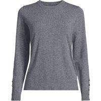 Lands' End Women's Button Cuff Silk Touch Crew Neck Sweater in Charcoal | Size: 8