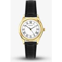 Sekonda Women's Evans Gold Plated Black Leather Strap Watch 40686 in White