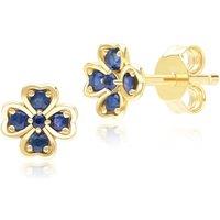 Gemondo Women's Gardenia Round Sapphire Clover Stud Earrings in 9ct Yellow Gold in Blue
