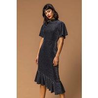 Roman Women's Shimmer Asymmetric Hem Dress in Black | Size: 18