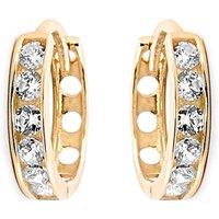 Jewelco London Women's 9ct Gold CZ Eternity 2mm Huggie Hoop Earrings 11mm