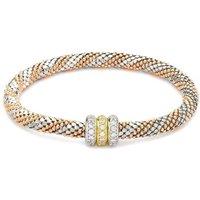Jewelco London Women's Rose Silver CZ Beaded Magnetic Popcorn Bracelet