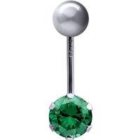 Jewelco London Women's 9ct White Gold 6mm CZ Solitaire Banana Belly Bar Piercing 10mm in Green