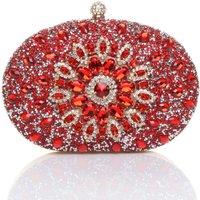AJVANI Women's Diamante Embellished Oval Prom Clutch Bag in Red