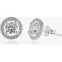 T.H.Baker Women's Silver Round Cubic Zirconia Cluster Earrings E4909C