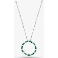 T.H.Baker Women's Sterling Silver Green Cubic Zirconia Circle Pendant Necklace S6675 | Size: Standard