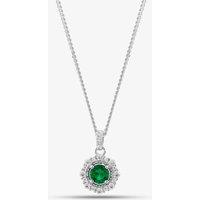 T.H.Baker Women's Sterling Silver Green Cubic Zirconia Halo Pendant Necklace S6680 | Size: Standard