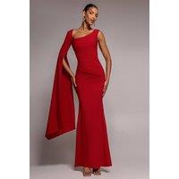 Goddiva Women's One Shoulder Cape Sleeve Maxi Dress in Red | Size: 18