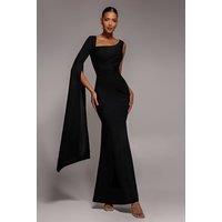 Goddiva Women's One Shoulder Cape Sleeve Maxi Dress in Black | Size: 10