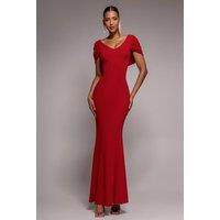 Goddiva Women's V Neck Cowl Back Pleated Sleeve Scuba Maxi Dress in Red | Size: 16