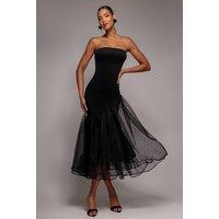 Goddiva Women's Strapless Asymmetric Tiered Midaxi Dress in Black | Size: 14