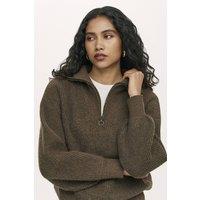 Finery London Women's Maddy Funnel Neck Half Zip Jumper in Chocolate | Size: 16