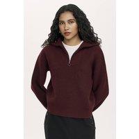 Finery London Women's Maddy Funnel Neck Half Zip Jumper in Maroon | Size: 24