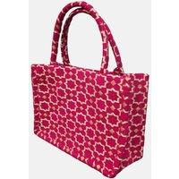 Berber Leather Women's Moroccan Geometric Print Fabric Tote Bag in Bright Pink