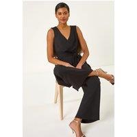 Roman Women's Pleat Detail Wide Leg Stretch Jumpsuit in Black | Size: 18