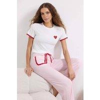 WOVCOR Women's Heart Print Gingham Rickrack Trim Cotton Pyjama Set | Size: Medium