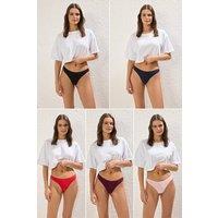 WOVCOR Women's 5 Pack Seamless High Leg Knitted Bikini Briefs | Size: Large