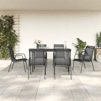 Berkfield Home 7 Piece Garden Dining Set Black Steel & Textilene