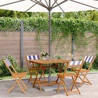 Berkfield Home 5 Piece Garden Dining Set Blue & White Fabric & Solid Wood