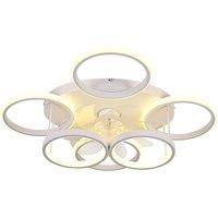 NIVOR Modern Low Profile Ceiling Fan with Lights 6 Ring Dimmable White