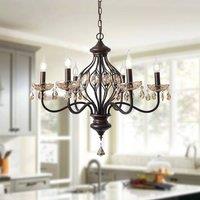 NIVOR 6-Light K9 Crystal Candle Vintage Pandent Chandelier Adjustable Brown