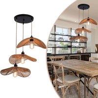 NIVOR 3 - Light Rattan Farmhouse Cluster Pendant Light Ceiling Chandelier in Brown