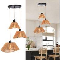 NIVOR Industrial 3 Light Rattan Farmhouse Boho Cluster Adjustable Pendant in Brown